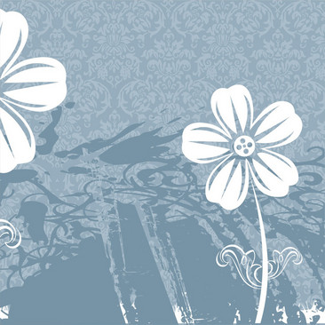 蓝底白花装饰画