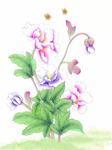 粉花紫花装饰画