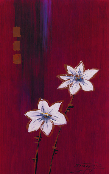蓝底白花装饰画