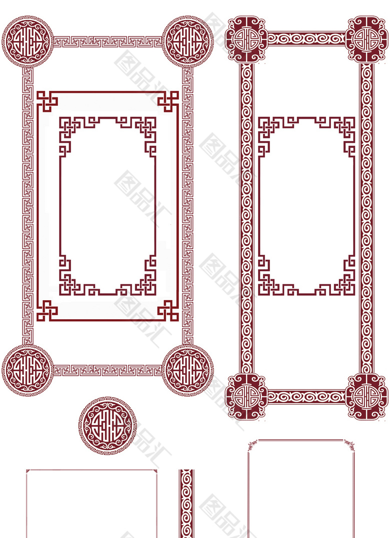 图品汇 设计元素 边框花纹 棕红色中式花纹边框  古典花边 中国风花纹