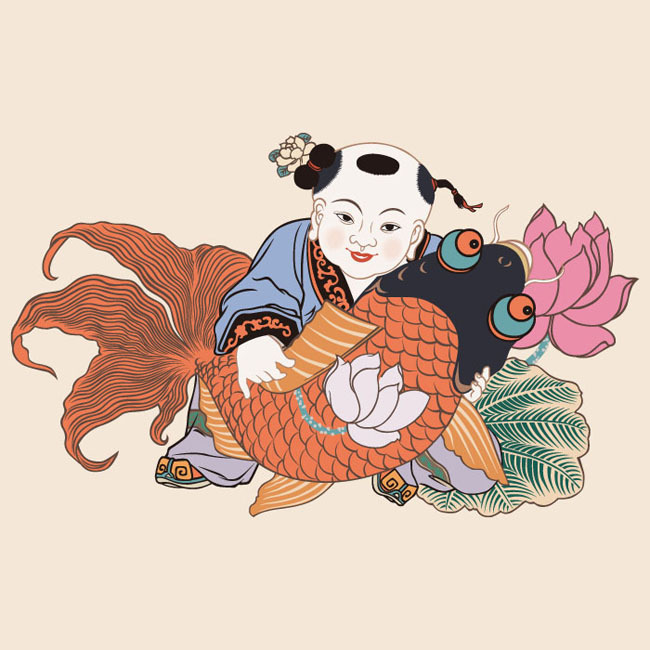 图品汇 设计元素 卡通手绘 连年有鱼中国娃娃  连年有鱼中国娃娃中国