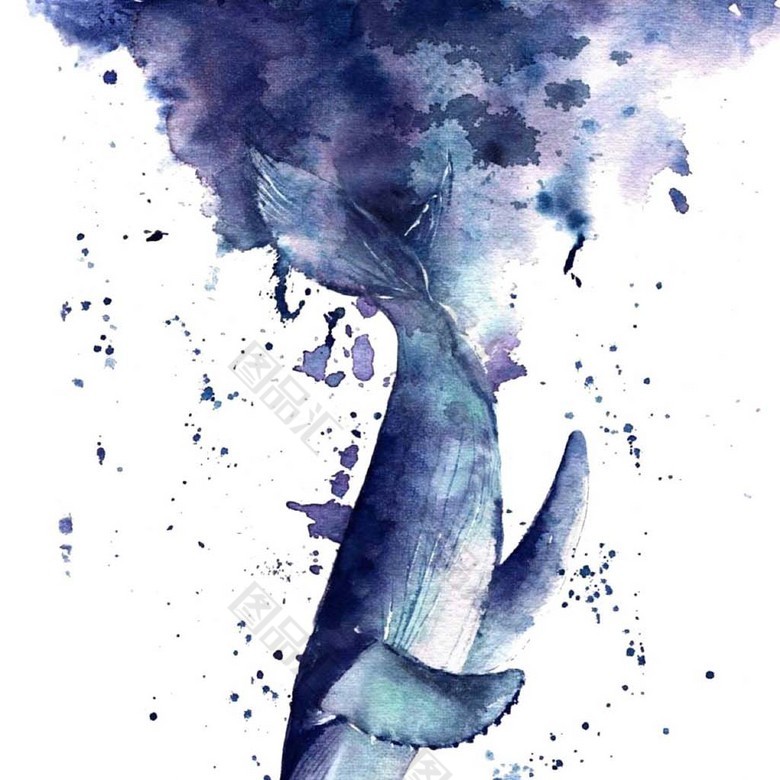 卡通手绘 水彩鲸鱼  鲸 鲸鱼 蓝鲸 海洋动物 大型动物 海洋 手绘鲸鱼