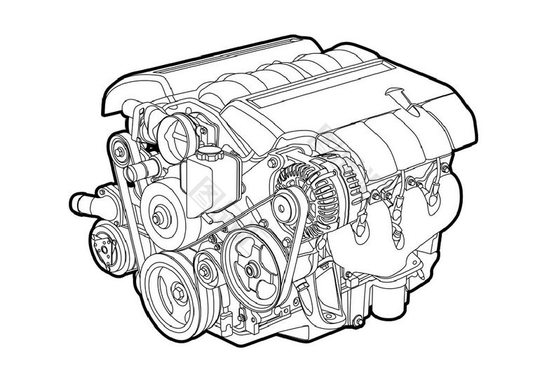素描发动机  发动机 机械 设计元素 设计素材 免抠素材 汽车零件 汽车