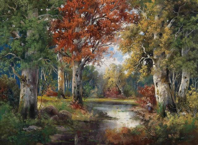 秋日的树林古典油画装饰画