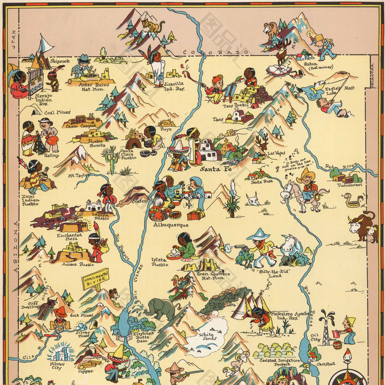1935年出版新墨西哥州地图装饰画