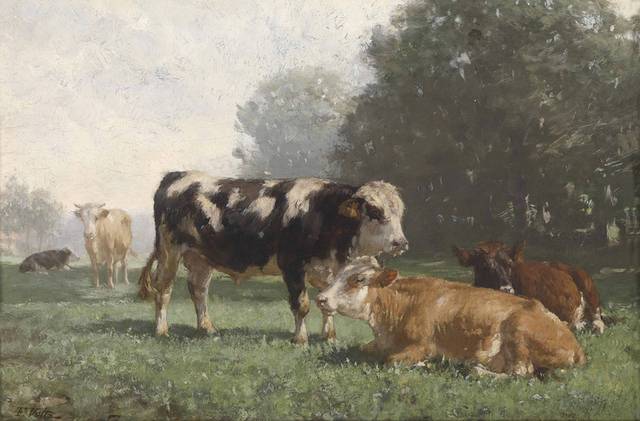 休息的牛群风景装饰画
