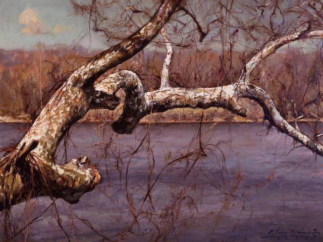 河边的树枝装饰画
