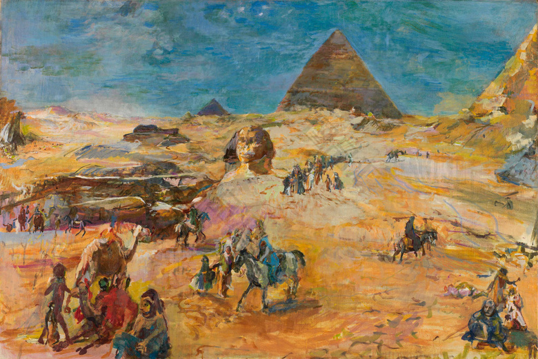 埃及神像金字塔油画装饰画