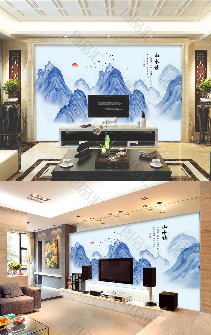 新中式山水画客厅装饰墙背景墙 新中式山水画客厅装饰墙背景墙