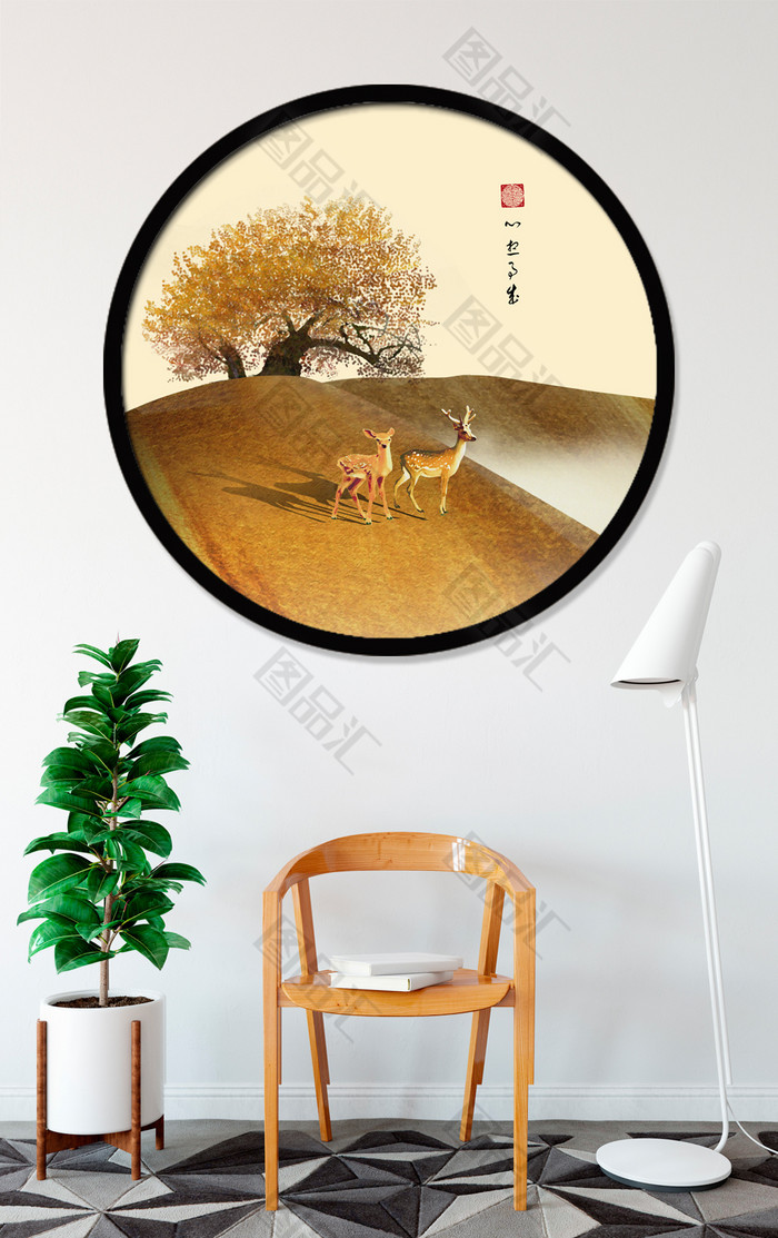 金色麋鹿中式装饰画 金色麋鹿中式装饰画
