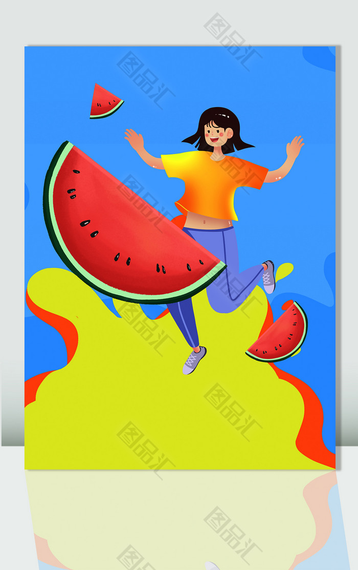 夏季清凉西瓜卡通女孩立夏插画 夏季清凉西瓜卡通女孩立夏插画