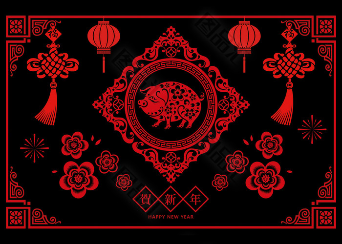 精致猪年玻璃贴 精致猪年玻璃贴