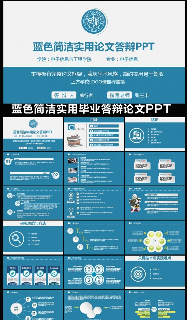 蓝色简洁实用型毕业论文答辩PPT模板 蓝色简洁实用型毕业论文答辩PPT模板