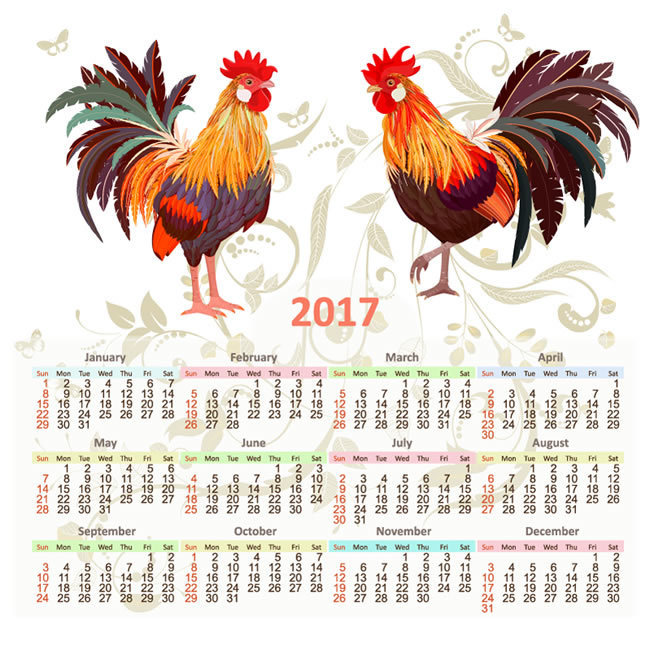 2017年鸡年单张年历模板 2017年鸡年单张年历模板