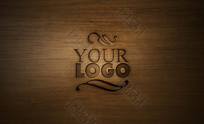 木刻棕色样机logo模板 木刻棕色样机logo模板
