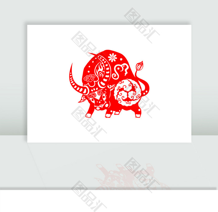 新年剪纸牛元素 新年剪纸牛元素