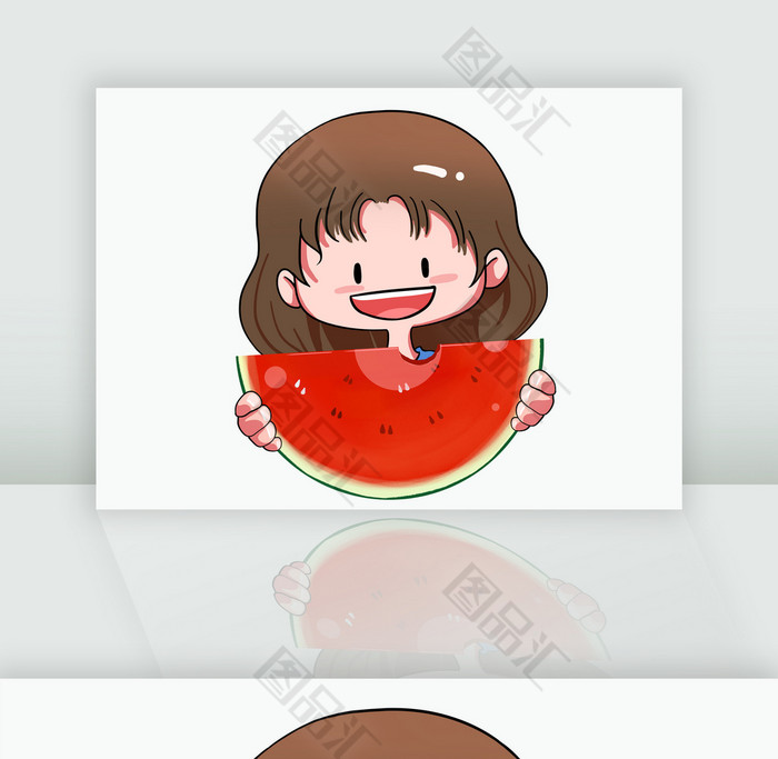 卡通小女孩吃西瓜24节气夏至插画