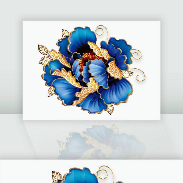 中国风蓝色花刺绣素材