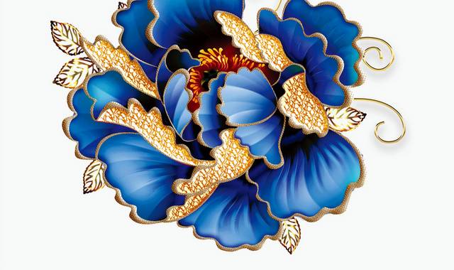 中国风蓝色花刺绣素材
