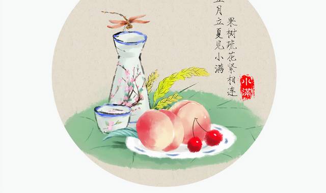 手绘24节气小满插画素材