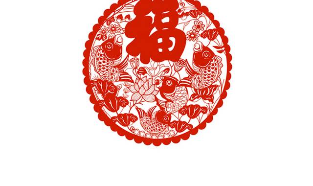 红色圆形春节剪纸素材