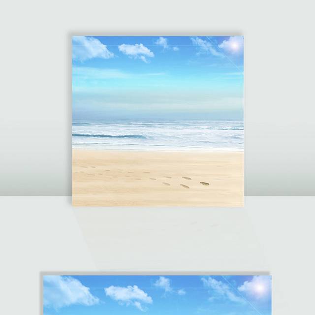简约大海沙滩脚印主图背景