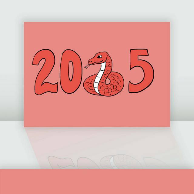 红色描边风格蛇年生肖2025插画