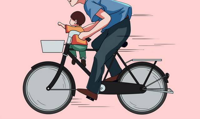 骑自行车的父子人物父亲节插画