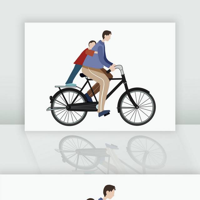 父子人物骑自行车父亲节插画