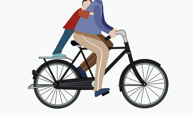 父子人物骑自行车父亲节插画