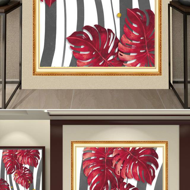 红色叶子北欧风装饰玄关画