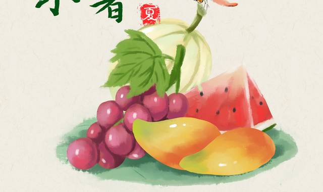 手绘夏季多种水果小暑节气插画元素