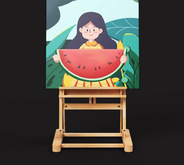 吃西瓜的卡通小女孩立夏节气插画