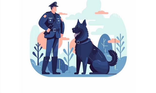 警察和一条办案的警犬