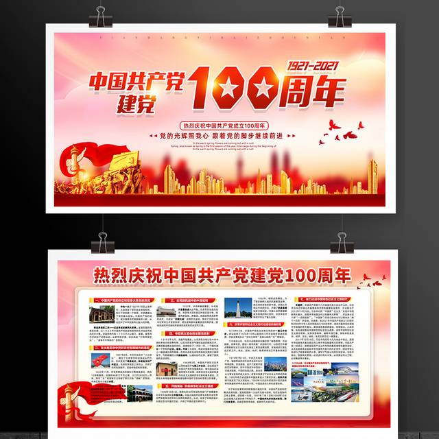 热烈庆祝中国共产党建党100周年宣传栏展板