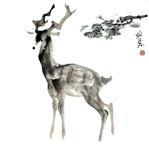 水墨画ー鹿 シカ 鹿 水墨画 墨 モノトーンのイラスト素材 [49977497] - PIXTA