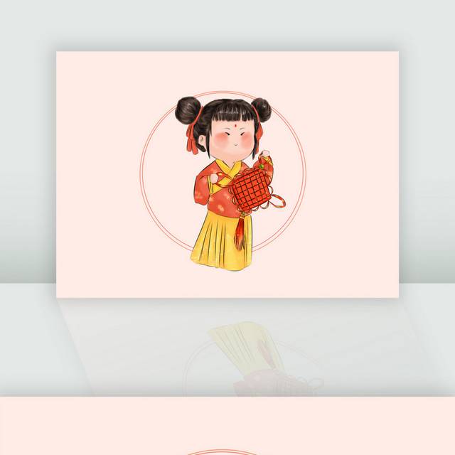拿着中国结的卡通手绘人物春节新年素材