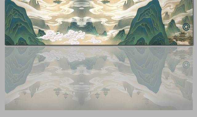 新中式山水画云彩背景