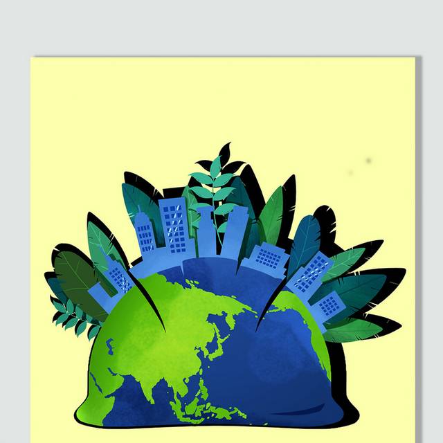 五一劳动节绿色安全帽城市建筑插画