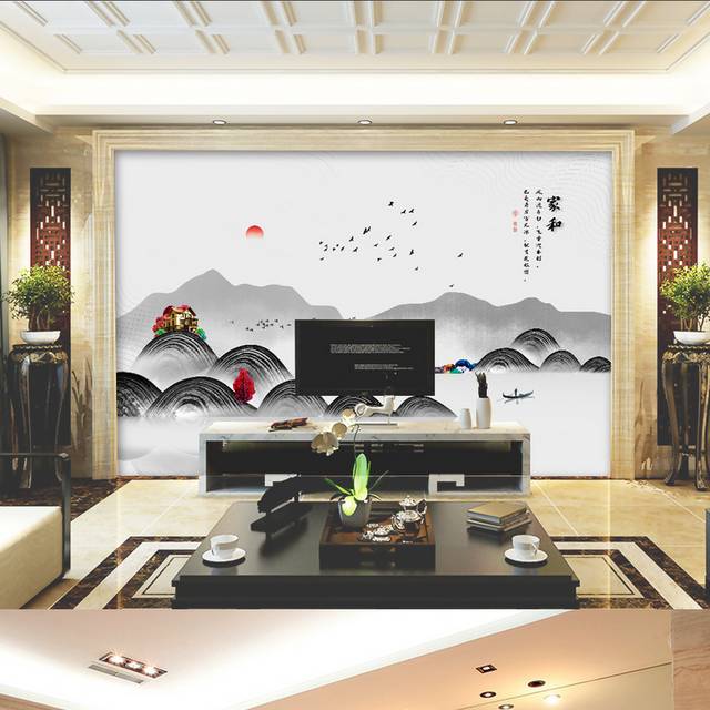中国风水墨山水画装饰墙背景墙