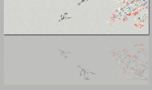 新中式仙鹤飞翔花卉图片