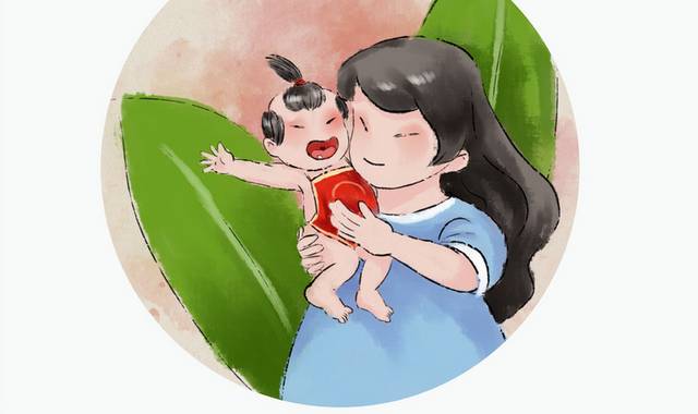 抱着宝宝的妈妈母亲节插画