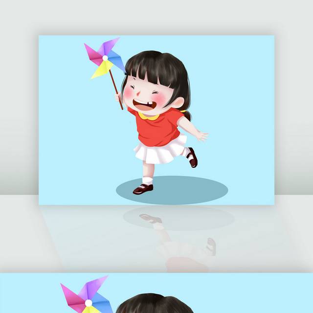 快乐可爱小女孩61儿童节插画
