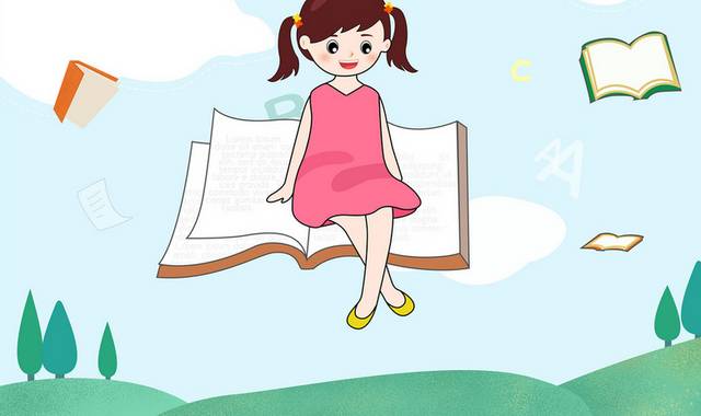 坐书上卡通小女孩读书日