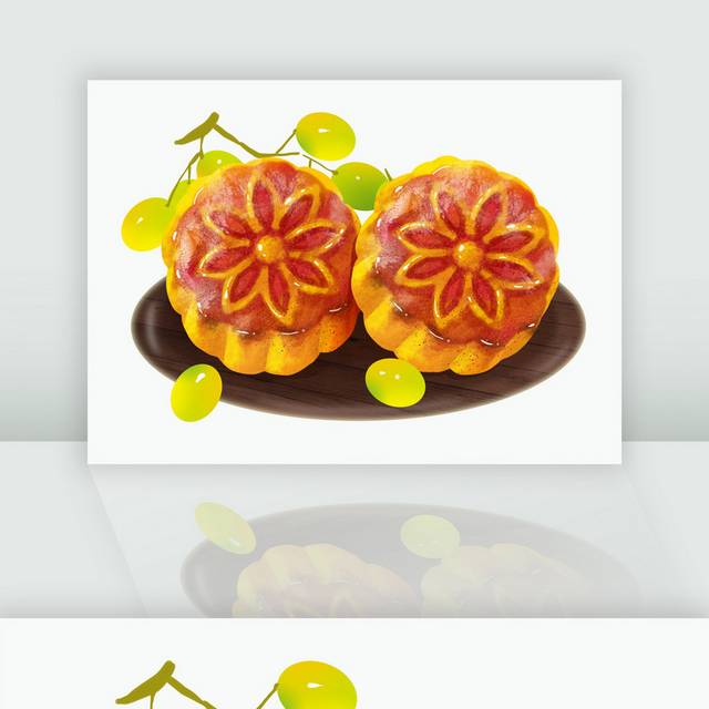 手绘花形月饼中秋节素材