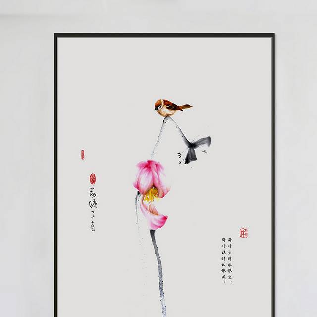 中式水墨花鸟图装饰画