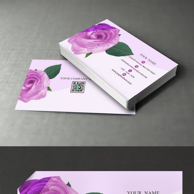 紫色清新花卉名片模板