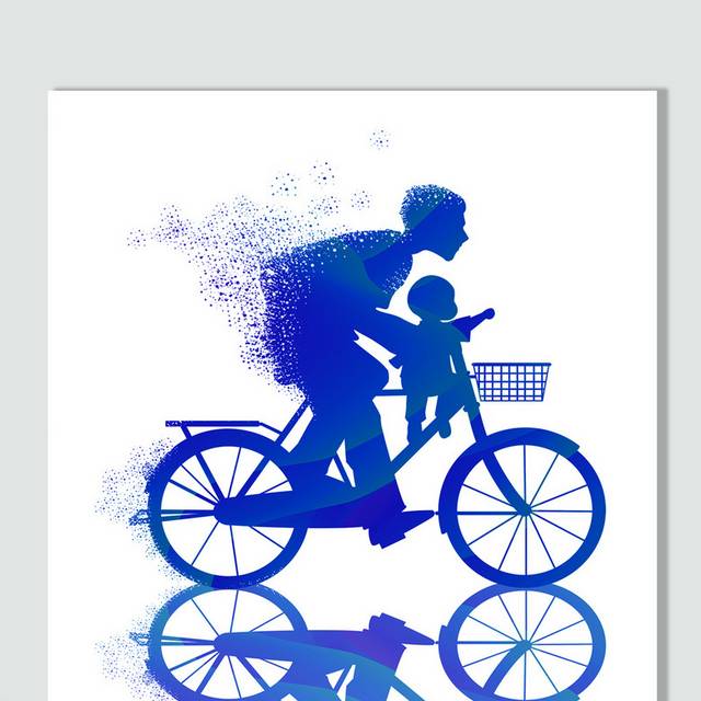 手绘原创父亲节骑自行车的父子人物插画