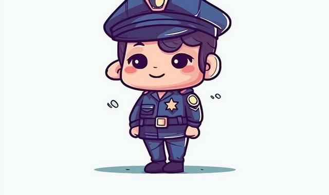 卡通可爱风格站立的警察角色插画