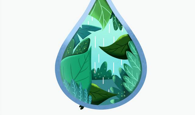 手绘绿叶二十四节气雨水插画